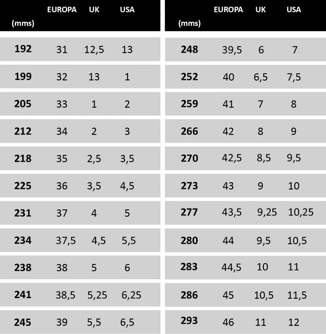 Guía de tallas Zapato de Padel Bullpadel Hack Vibram 25I Negro