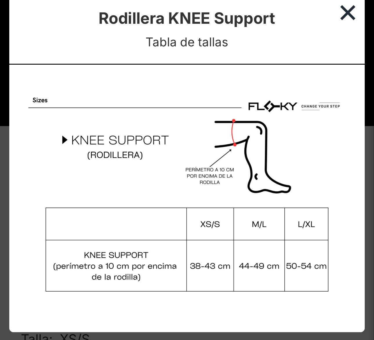 Guía de tallas Rodillera Floky KNEE Support