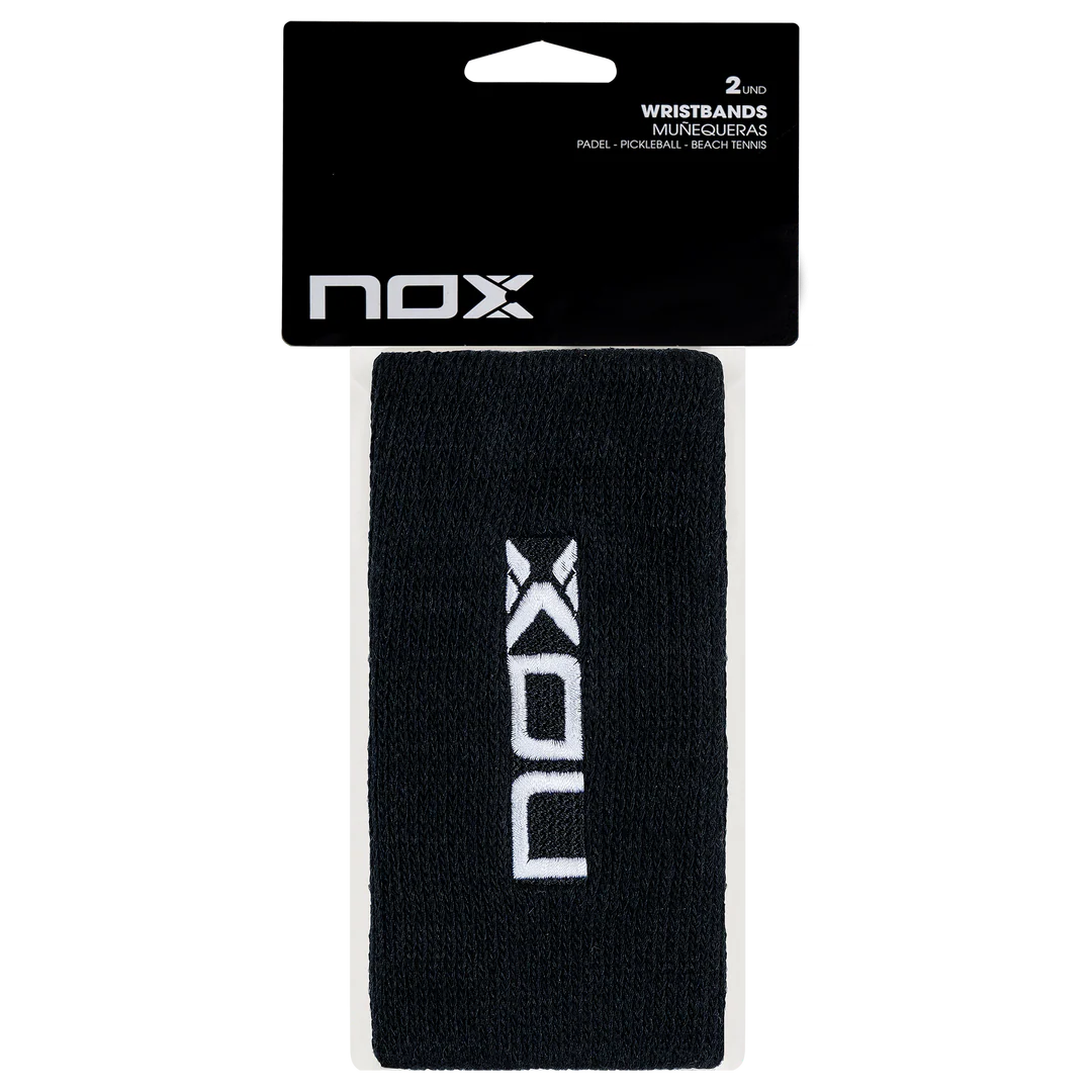 Muñequeras Nox Largas Negro Logo Blanco x 2 unidades