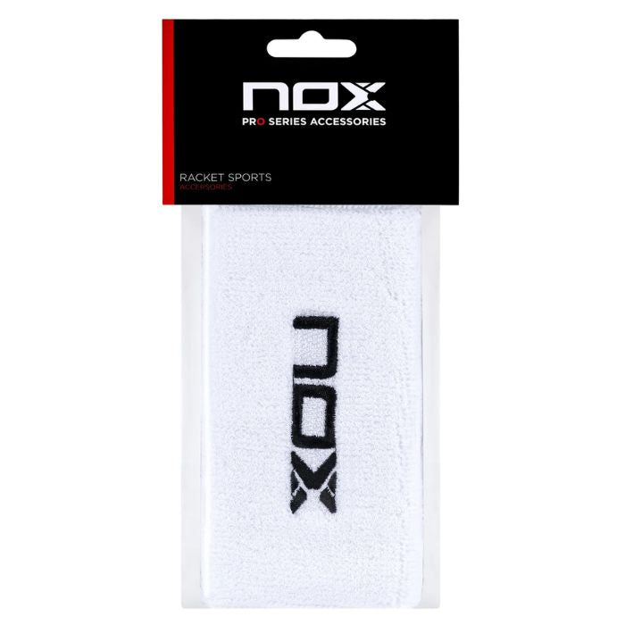 Muñequeras Nox Largas Blanco Logo Negro 2 Unidades