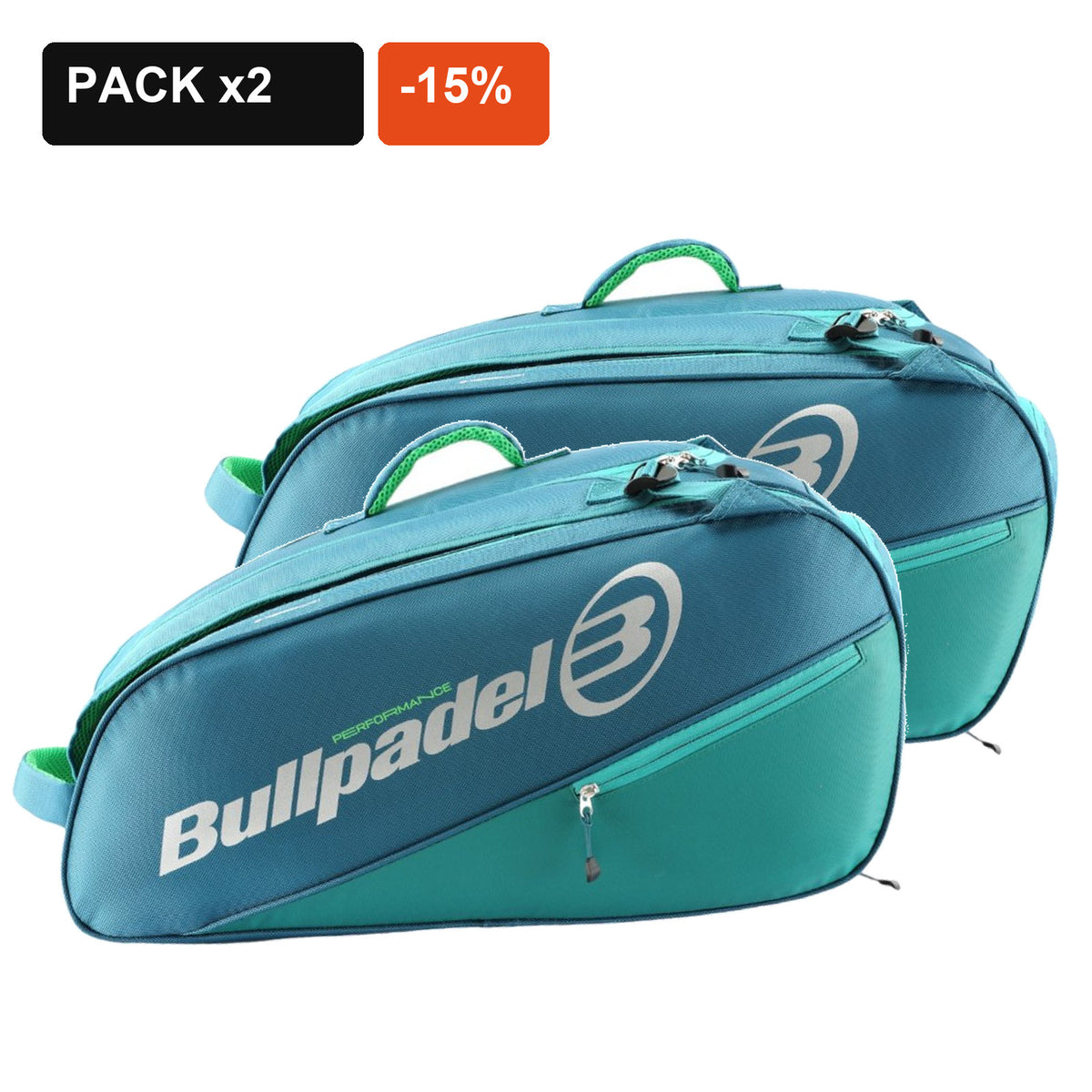 Pack de 2 paleteros Bullpadel Performance Petroleo con 15% de descuento